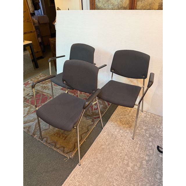 Design Plus Gallery presents a Set of Three Modernist Arm Chairs from HighTower. The chairs are cloth wrapped in a black...