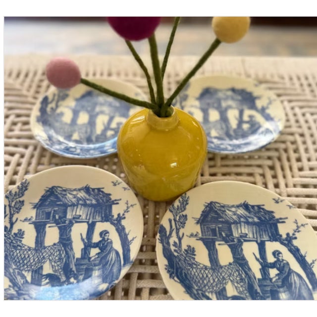 Ink Blue Limoges Philippe Deshoulieres Toile De Jouy Blue - Set of 4 For Sale - Image 8 of 10