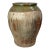 Antique Earthenware Storage Jar With Green Glaze and Staple Repair For Sale