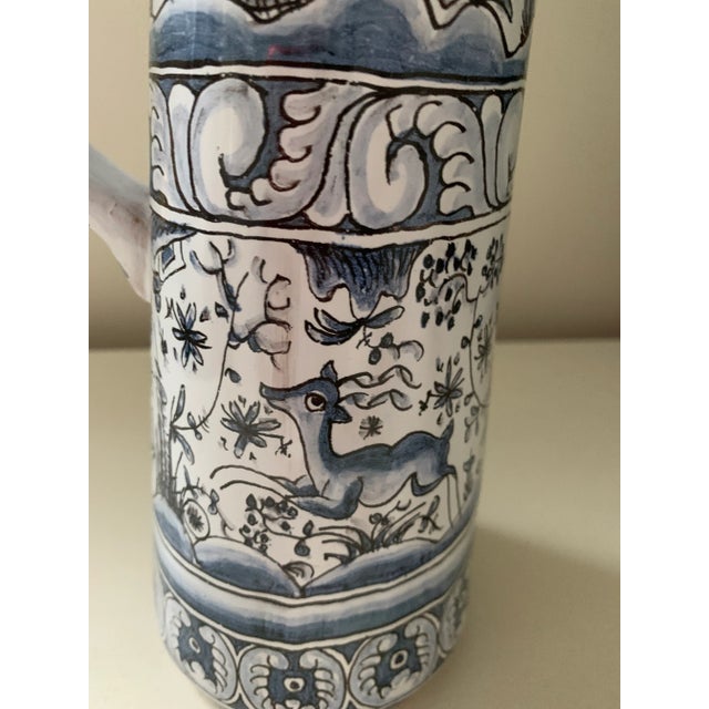 Vintage Portugal Pottery Hand Painted Tall Pitcher For Sale - Image 4 of 13