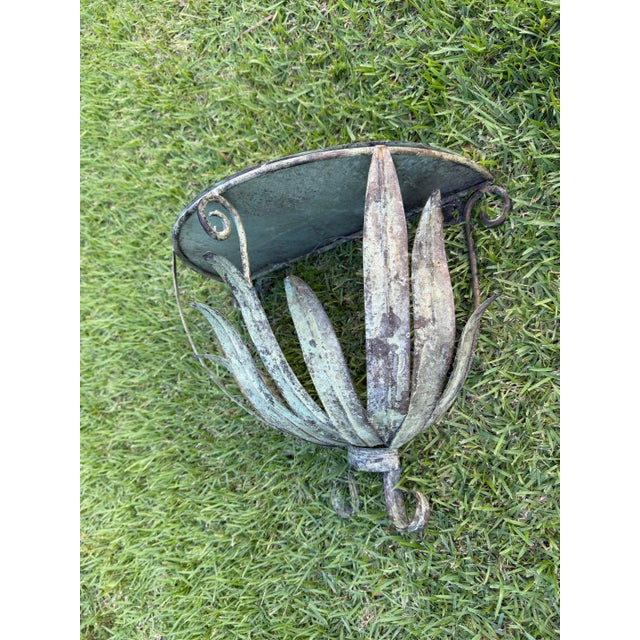 Contemporary Vintage Sculptural Verdigris Leaf Wall Shelf For Sale - Image 3 of 9