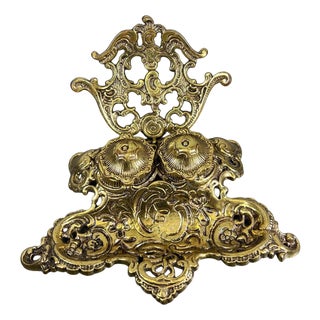 Vintage French Ornate Brass Inkwell For Sale