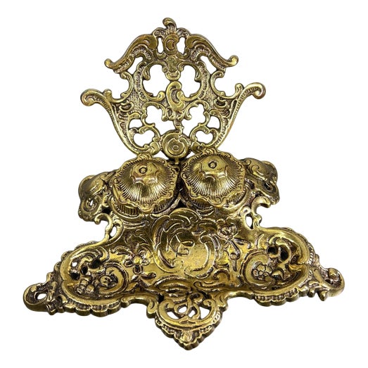 Vintage French Ornate Brass Inkwell For Sale
