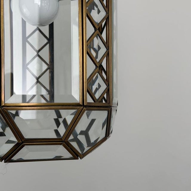 Art Deco Italian Revival Brass and Beveled Glass Lantern, 1970s For Sale - Image 17 of 18