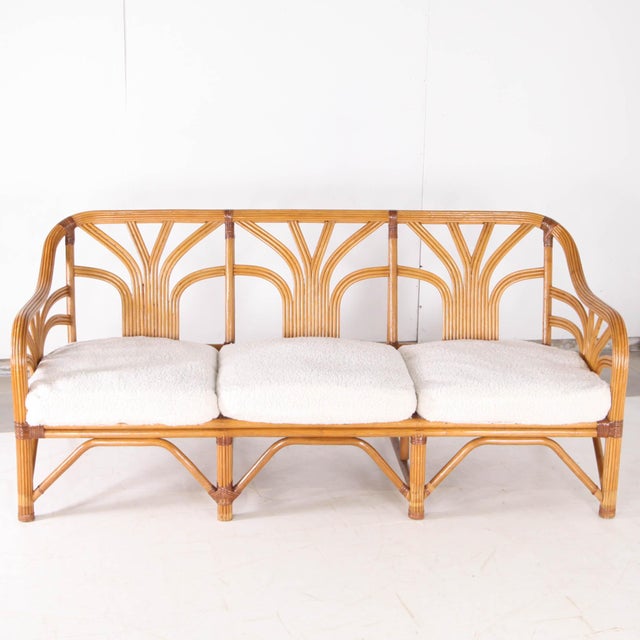 Light Yellow Floral Palm Rattan Lounge Set, 1970s, Set of 3 For Sale - Image 8 of 15