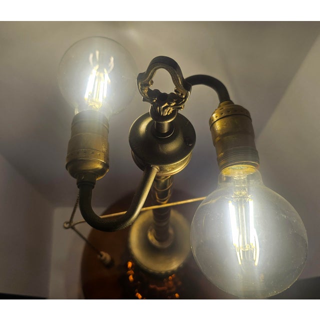 Vintage Hollywood Regency Amber Glass Genie Bottle Table Lamp For Sale - Image 4 of 7