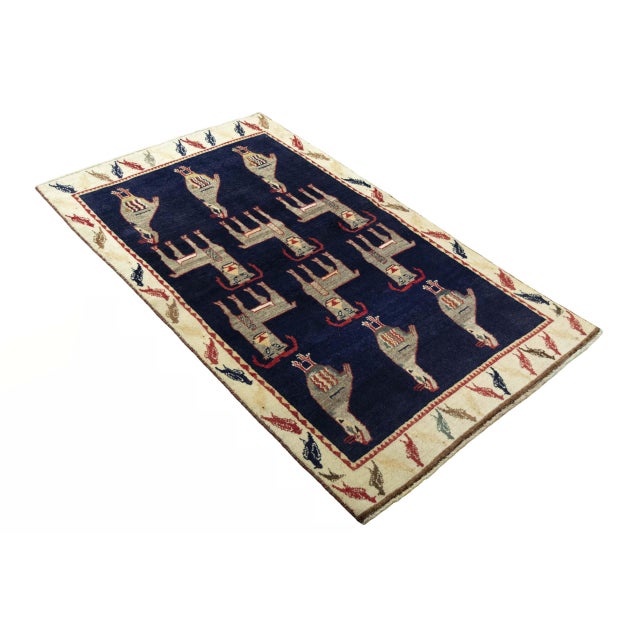 Mid-Century Modern Hand-Knotted Gabbeh Nomadic Rug For Sale - Image 3 of 11