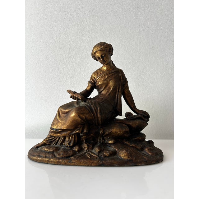 Victorian Antique Victorian Neoclassic Gilted Spelter Figure of Reading Woman For Sale - Image 3 of 11