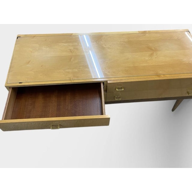 Metal Mid-Century Dressing Table or Chest of Drawers in Maple Veneer with Brass Handles and Glass Top, Germany, 1950s-1960s For Sale - Image 7 of 16