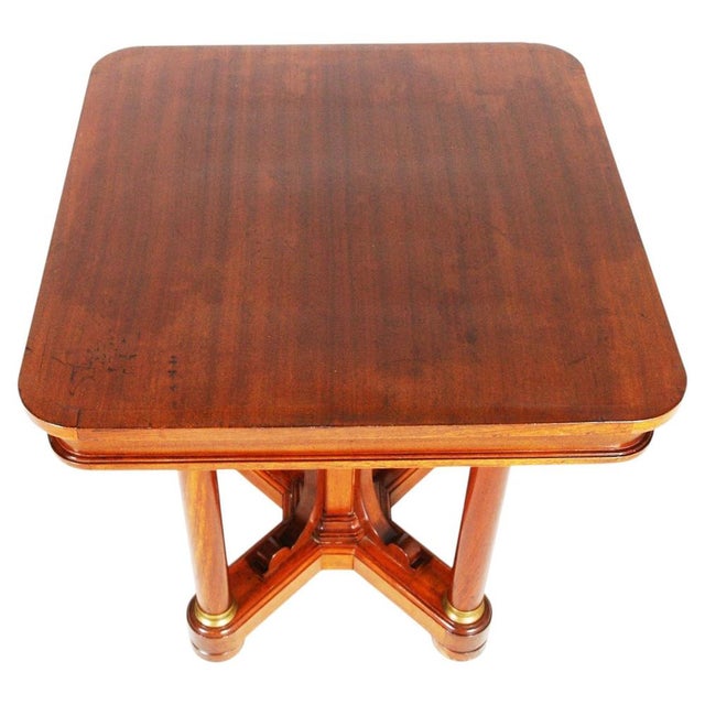 Antique Italian Walnut Side Table with Column Supports and Brass Details, 1850 For Sale - Image 4 of 6