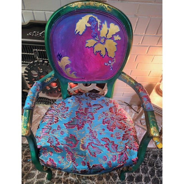 Custom Upcycled Vintage Accent Chair – Hand-Painted Statement PieceDescription: One-of-a-kind, beautifully hand-painted...