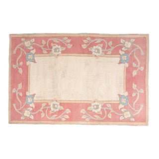 Vintage Art Deco Floral Rug in Rose Pink, Sky Blue, and Cream For Sale