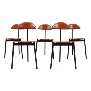Leather Tripod Chairs from Linea Veam, 1980s, Set of 5 For Sale