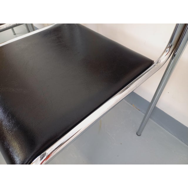 Black Vintage Italian Stackable Chairs in Chromed Metal and Black Imitation Leather, 1970s, Set of 6 For Sale - Image 8 of 18