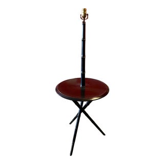 Vintage Mid 20th Century Chippendale Faux Bamboo Ebony Floor Lamp For Sale