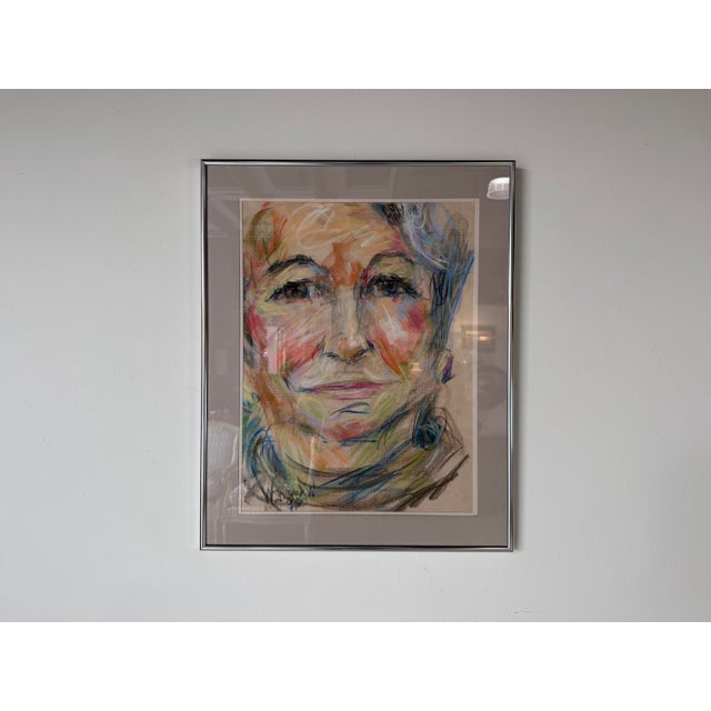 1990's Vintage Expressionist Woman Portrait Oil Pastel on Paper, Signed & Framed For Sale - Image 11 of 12