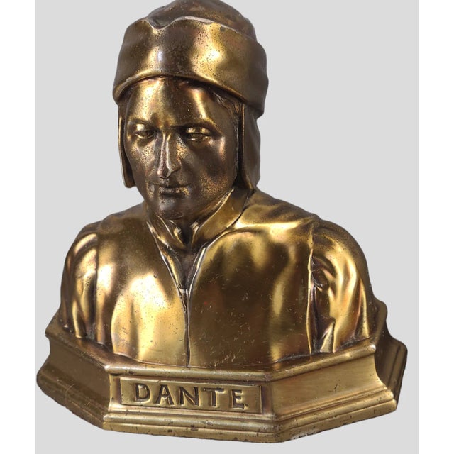 Art Nouveau Pair of Early 20th Century Bookends Gilded Clad Figural Statue Sculpture Bust Dante & Beatrice For Sale - Image 3 of 12