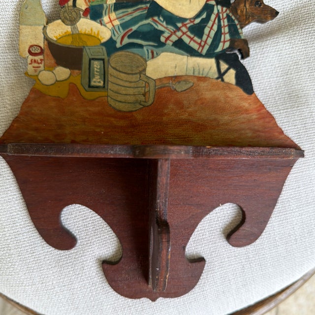 Mid 20th Century Vintage Hand Painted Folk Art Wooden Kitchen Shelf Featuring Girl Baking With Dog For Sale - Image 5 of 10