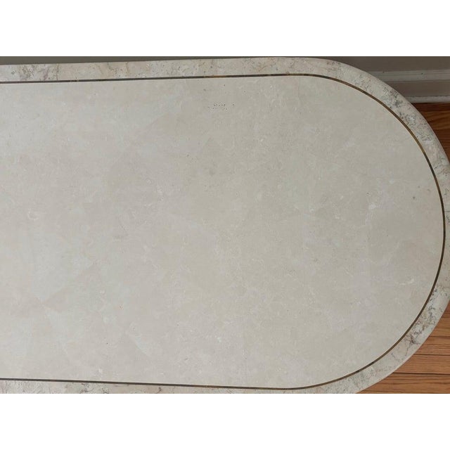 Wood 1980s Hollywood Regency Tessellated Stone and Pencil Reed Rattan Credenza For Sale - Image 7 of 14