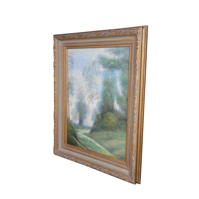 Traditional L. Stephano Impressionist Cattle Along Forest Path Landscape Oil Painting 51" For Sale - Image 3 of 12