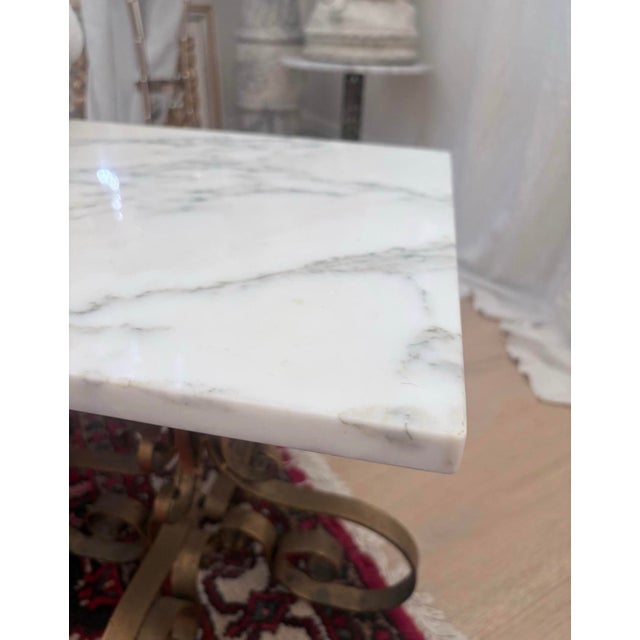 Hollywood Regency Vintage Italian Hollywood Regency Gilt Iron & Marble Side Table For Sale - Image 3 of 8