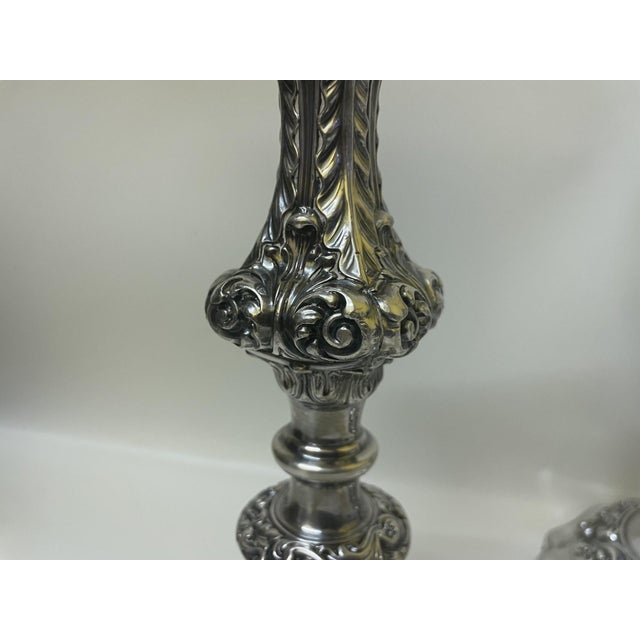Vintage Gorham Baroque Revival Silver-Plated Candlesticks - A Pair For Sale - Image 11 of 14