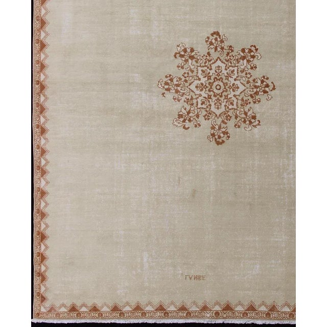 Tribal Large Vintage Moroccan Rug With Blossom Design in Ivory Background & Light Brown For Sale - Image 3 of 13