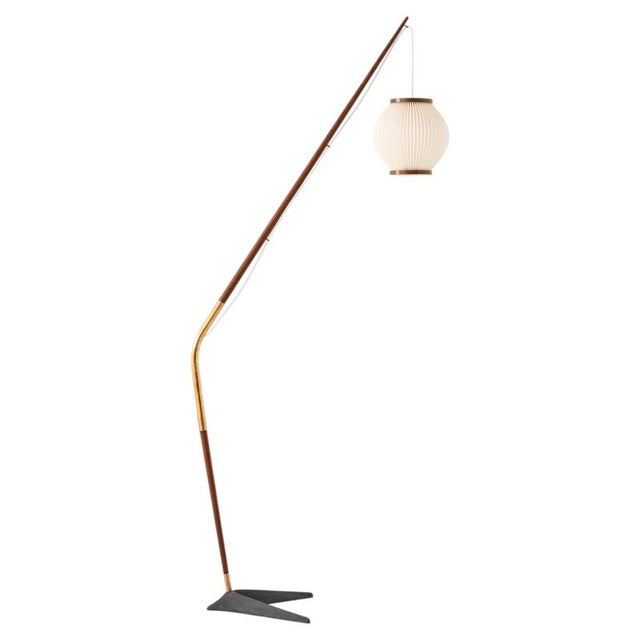 Fishing Pole Floor Lamp in Brass with Steel and Teak by Svend Aage Holm Sørensen, 1950s For Sale - Image 12 of 12