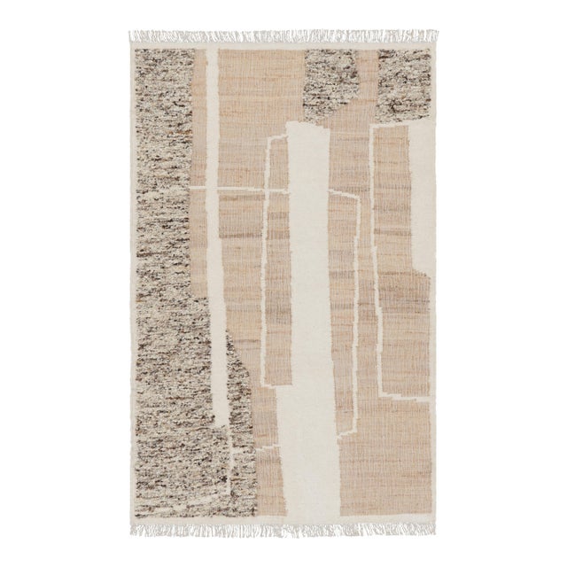 Rug & Kilim’s Abstract Flatweave with Cream and Beige Geometric Patterns - 6x9 For Sale