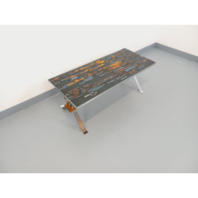 Mid-Century Modern Vintage Coffee Table in Ceramic, Chrome Metal and Wood, 1960s For Sale - Image 3 of 18