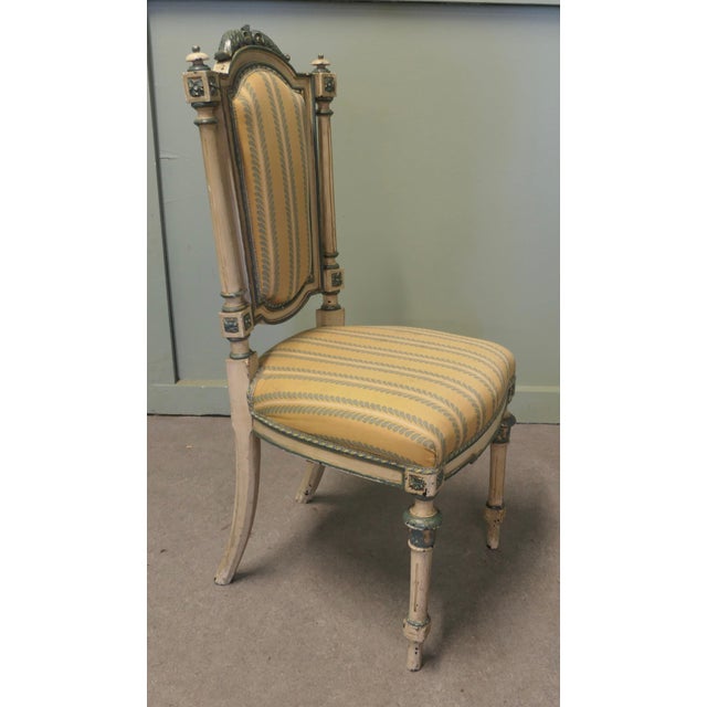 French Painted and Upholstered Salon Chairs, Set of 4 For Sale - Image 3 of 10
