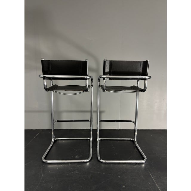 Metal Italian Bauhaus Tubular Chrome High Bar Stools, 1970s, Set of 2 For Sale - Image 7 of 18