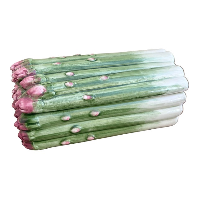 Fitz and Floyd Majolica Asparagus Trompe L’Oeil Covered Box For Sale