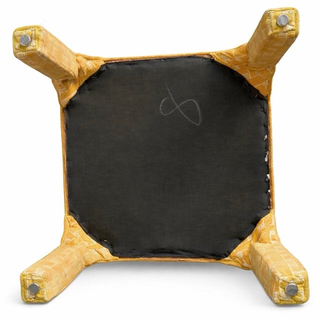 Mustard Vintage Golden Yellow Velvet Tufted Ottoman Basketweave MCM Milo Baughman Style For Sale - Image 8 of 10