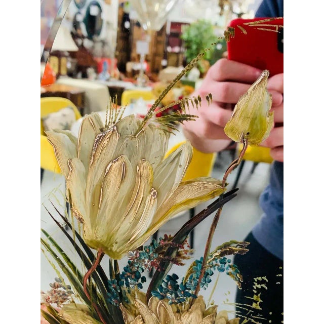 Metal Art Nouveau Brass Oval Table or Floor Mirror With Floral Etching For Sale - Image 7 of 12
