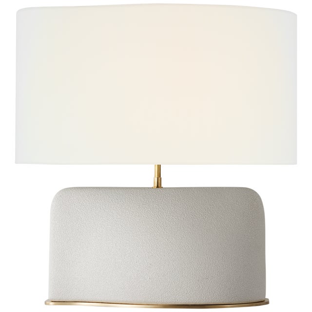 Transitional Kelly Wearstler by Visual Comfort Signature Amantani Medium Sculpted Form Table Lamp in Porous White with Linen Shade For Sale - Image 3 of 3