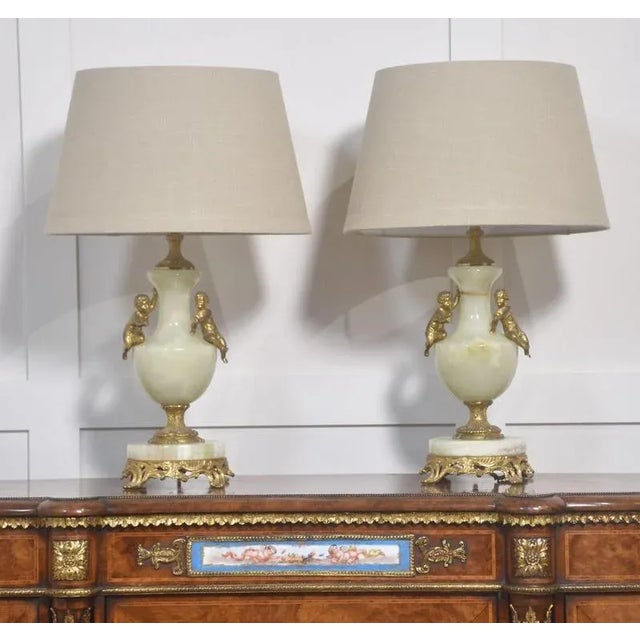 1920s Metal Mounted Onyx Table Lamps, 1920s, Set of 2 For Sale - Image 5 of 5