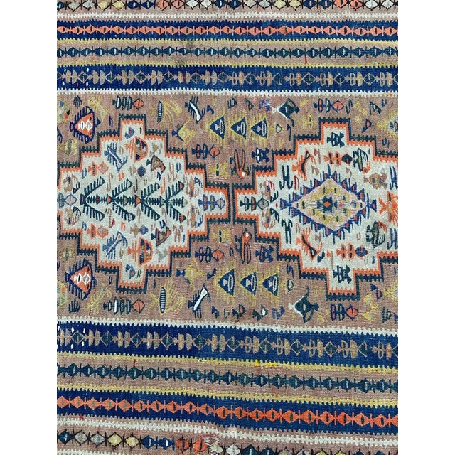 Long Antique Senneh Kurdish Runner Kilim Rug, 1920s For Sale - Image 4 of 18