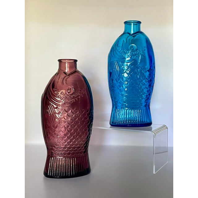 Glass Vintage Pressed Glass Fish Bottles- A Pair For Sale - Image 7 of 9