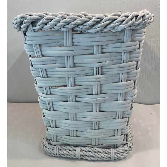 Mid 20th Century Vintage White Woven Wicker Waste Basket For Sale - Image 5 of 8