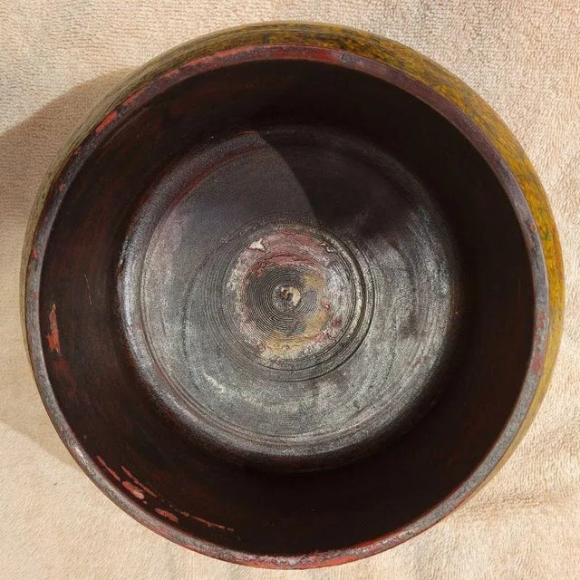 Yellow Wooden Painted Tibetan Covered Bowl For Sale - Image 8 of 9