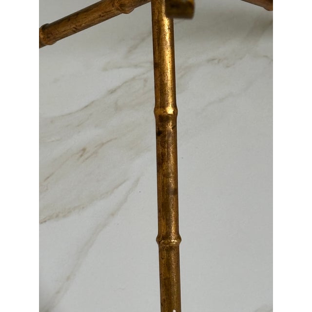 Vintage Gilt Faux Bamboo Tripod Base Gueridon Drinks Table / Side Table With Carrara Marble Top For Sale - Image 15 of 18