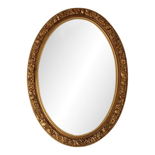 Mid-Century Oval Gilt Wall Mirror For Sale