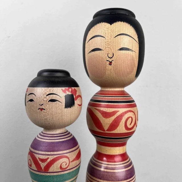 Vintage Dento Kokeshi Figurines by Abo Masafumi and Abo Muchihide, 1970s, Set of 2 For Sale - Image 9 of 10