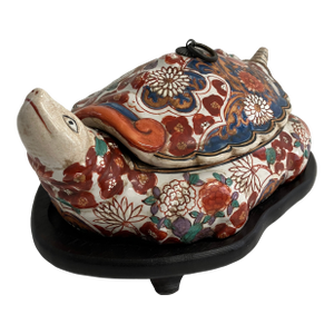 Antique Japanese Imari Turtle Soup Tureen With Stand