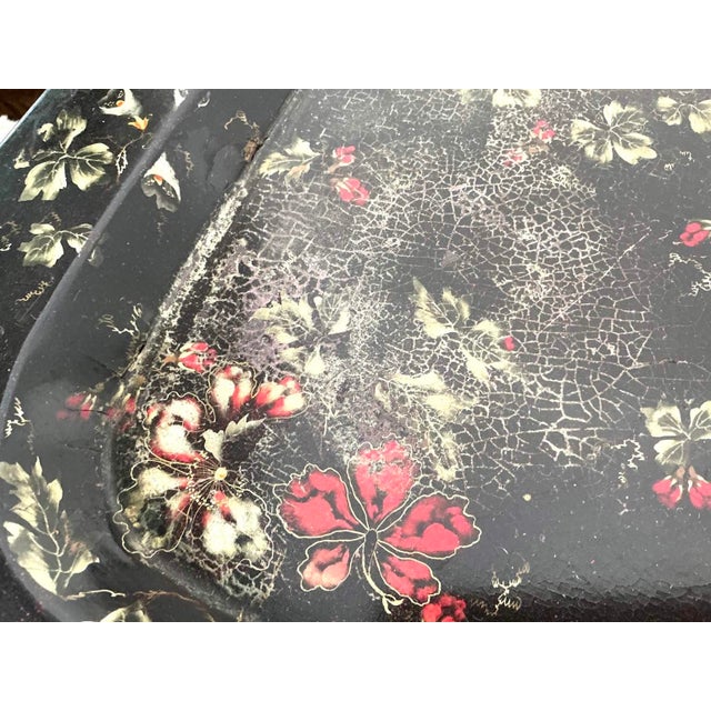 Antique English Paper Mâche Floral Tray Table For Sale - Image 9 of 11