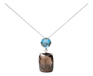 18K Rose and White Gold Diamond Accent and London Blue Topaz and Cushion Cut Smoky Quartz Gemstone D