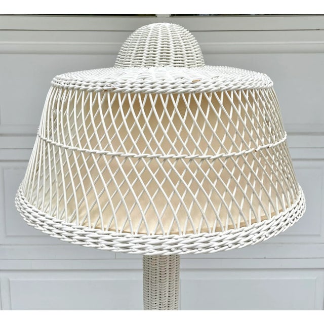Wood Antique Woven Wicker Floor Lamp For Sale - Image 7 of 13