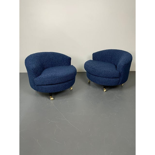 Pair of Mid-Century Rolling Swivel Lounge / Slipper Chairs, Baughman Style For Sale - Image 13 of 17