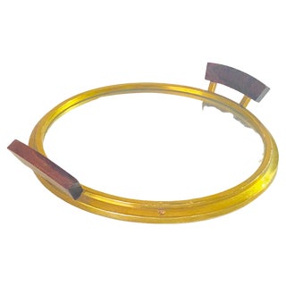 Art Deco Platter Tray with Brass and Brown Wood Handles and Mirror, France, 1930s For Sale